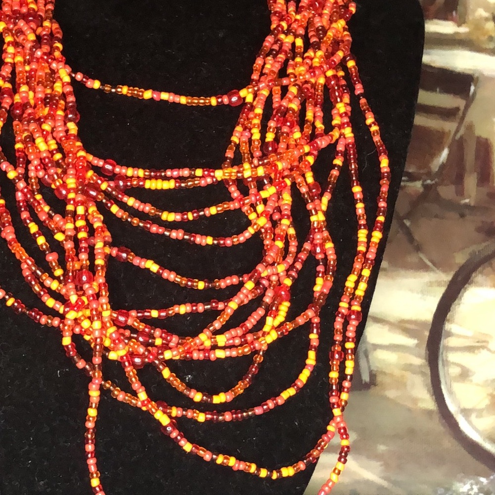 Handmade Multistrand Orange Beaded Statement Necklace